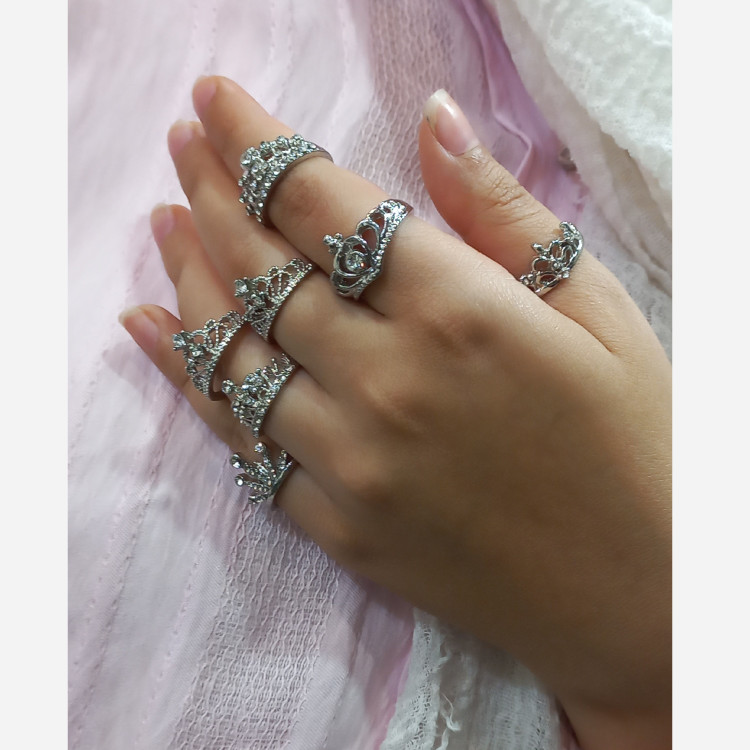 انگشتر جواهری زنانه طرج تاج جذاب پک 5 عددی