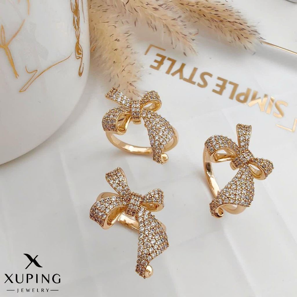 انگشتر پاپیون نگیندار آبکاری طلا ژوپینگ 10766
