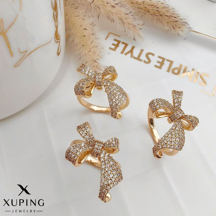 انگشتر پاپیون نگیندار آبکاری طلا ژوپینگ 10766