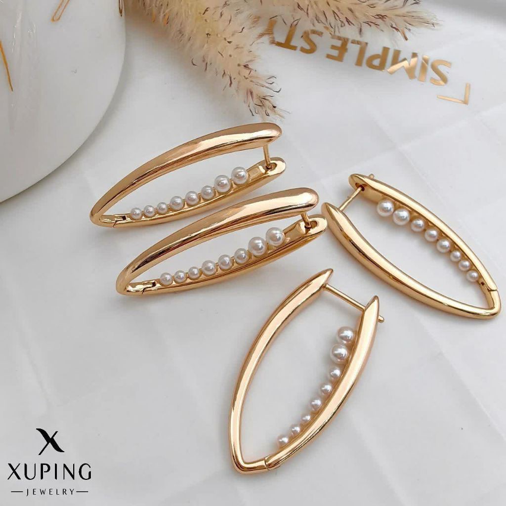 گوشواره ژوپینگ آبکاری طلا مروارید دار رنگ ثابت2520