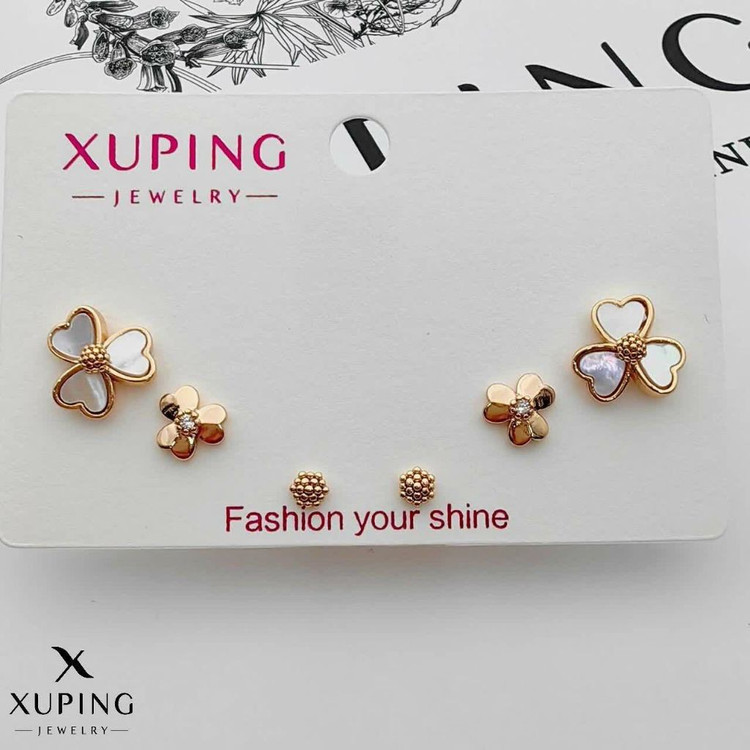 گوشواره سه جفتی آبکاری طلا ضدحساسیت ژوپینگ