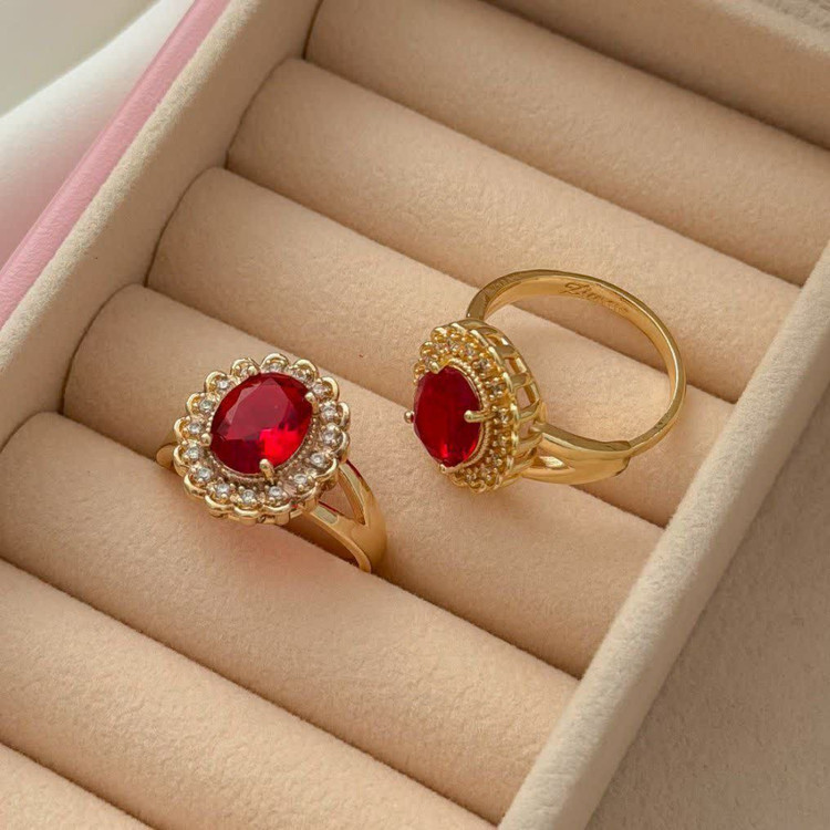 انگشتر زنانه ژوپینگ با سنگ سبز و قرمز2229