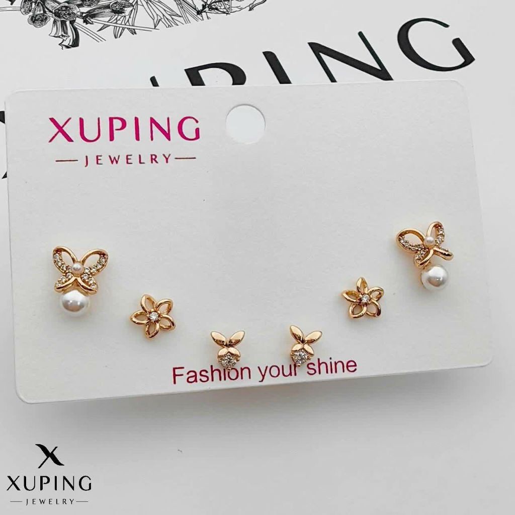 گوشواره سه جفت ضد حساسیت آبکاری طلا ژوپینگ 2586