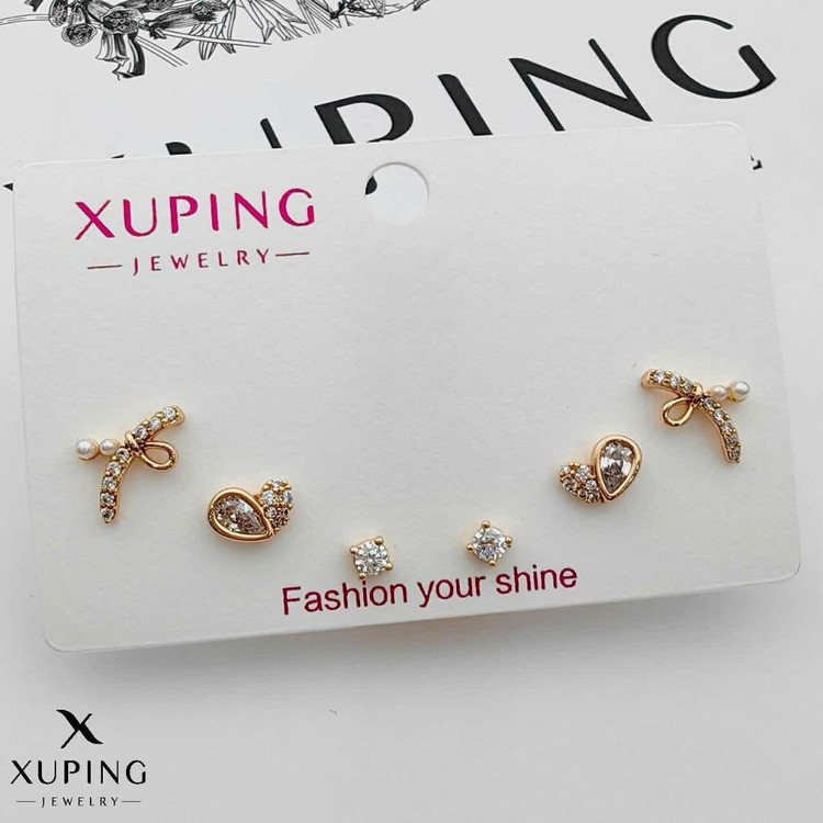 پک گوشواره سه جفتی آبکاری طلا ژوپینگ 2201