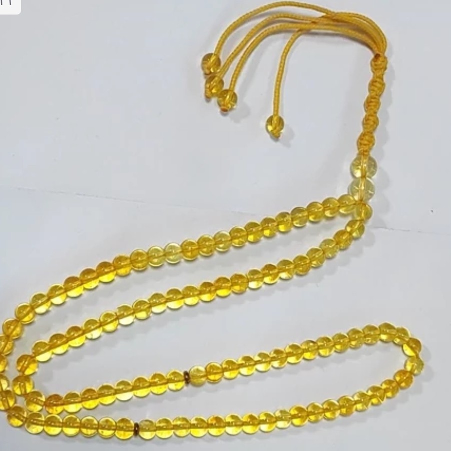 تسبیح سیترین طلایی 101 عددی سایز 6 تسبیح تجار