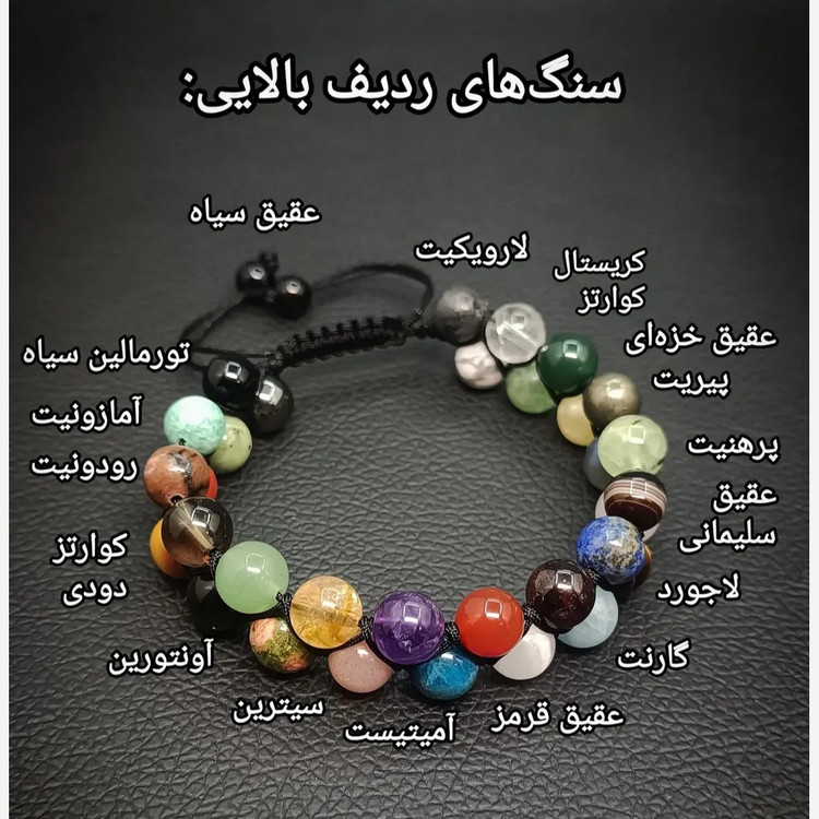 دستبند 33 نوع سنگ دو رج اصل معدنی طبیعی پرخواص