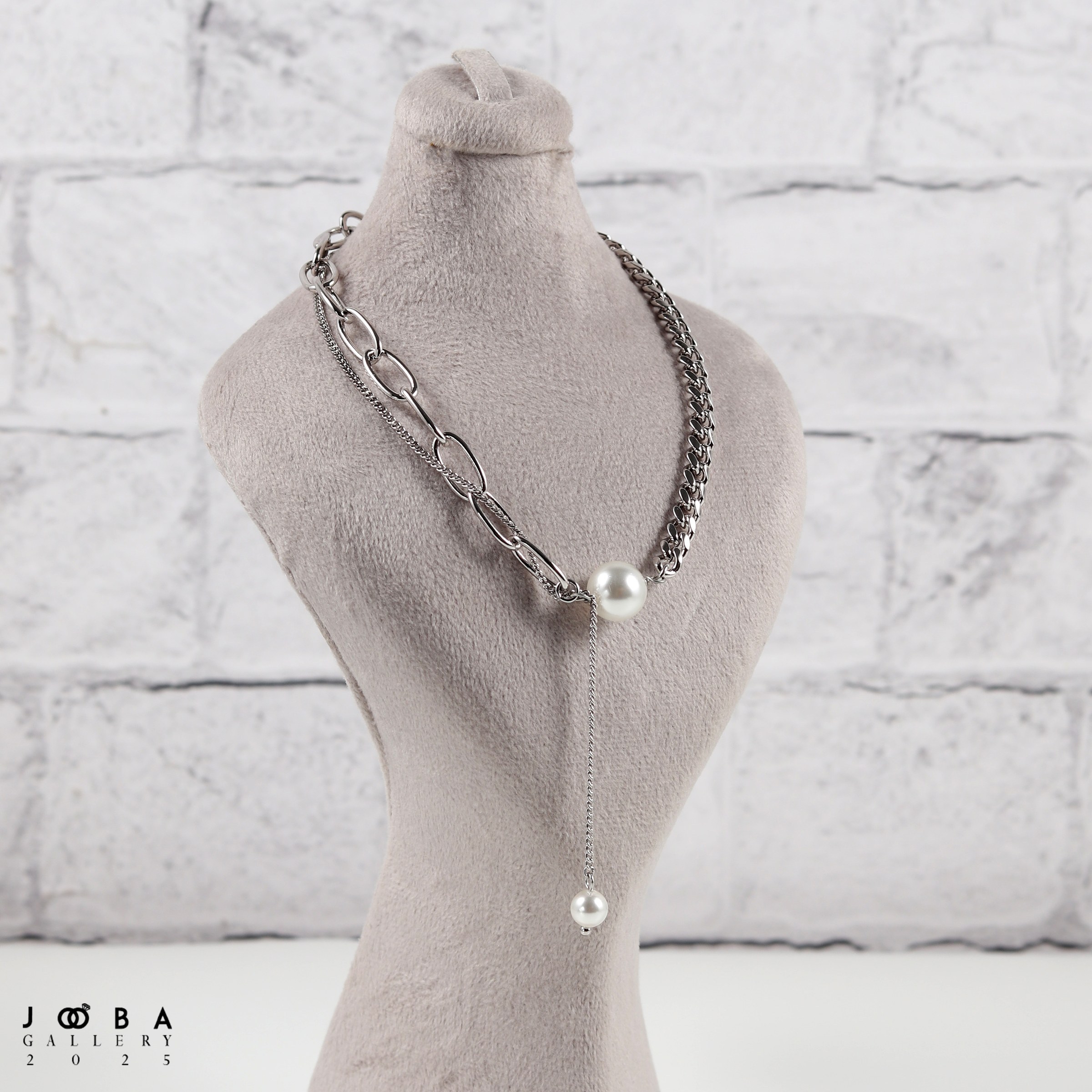 گردنبند دفرمه مرواریدی نقره ای ژوپینگ 1082283559