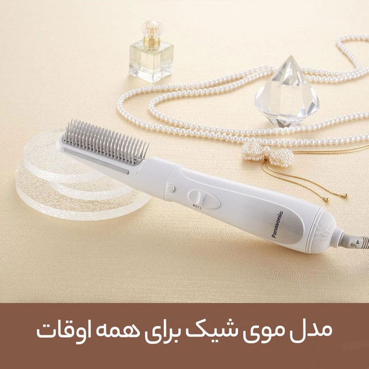 سشوار برس دار حالتدهنده پاناسونیک مدل KA31 با موتور DC، توان 650 وات، تنظیم دما خودکار، تنظیم سرعت سه سرعته، همراه با سری برس گرد باریک و برس تخت، مناسب مصارف خانگی