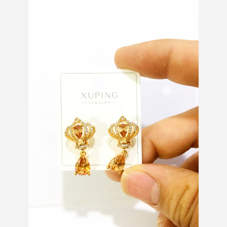 گوشواره ژوپینگ مدل تاج نگین اشکی گوشواره ضد حساسیت گوشواره زنانه