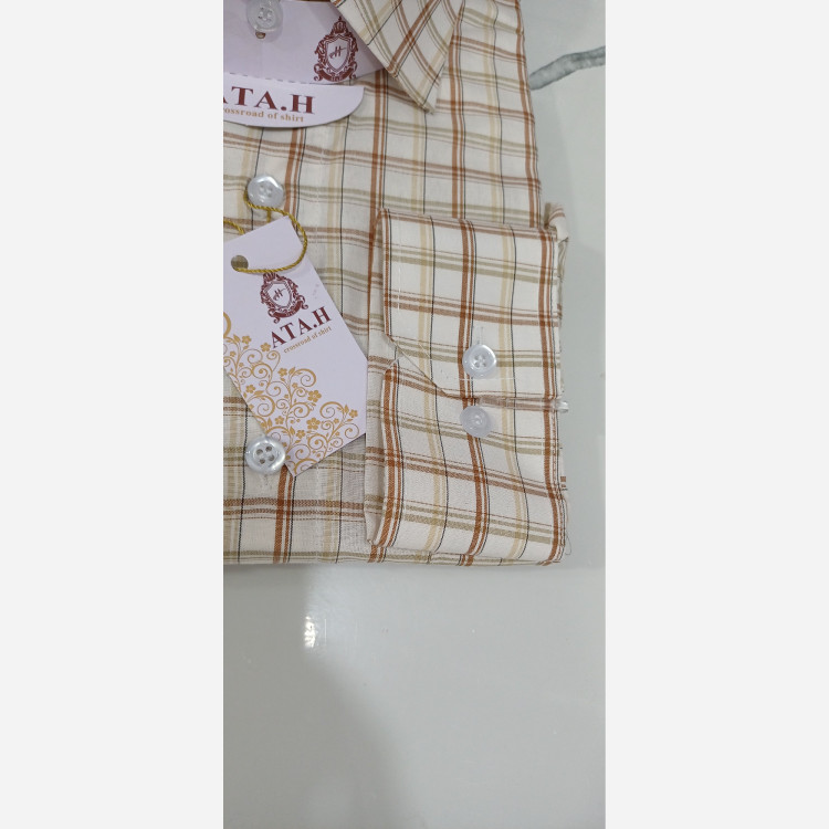 پیراهن مردانه چهارخونه زمینه شیری(نباتی) کد405
