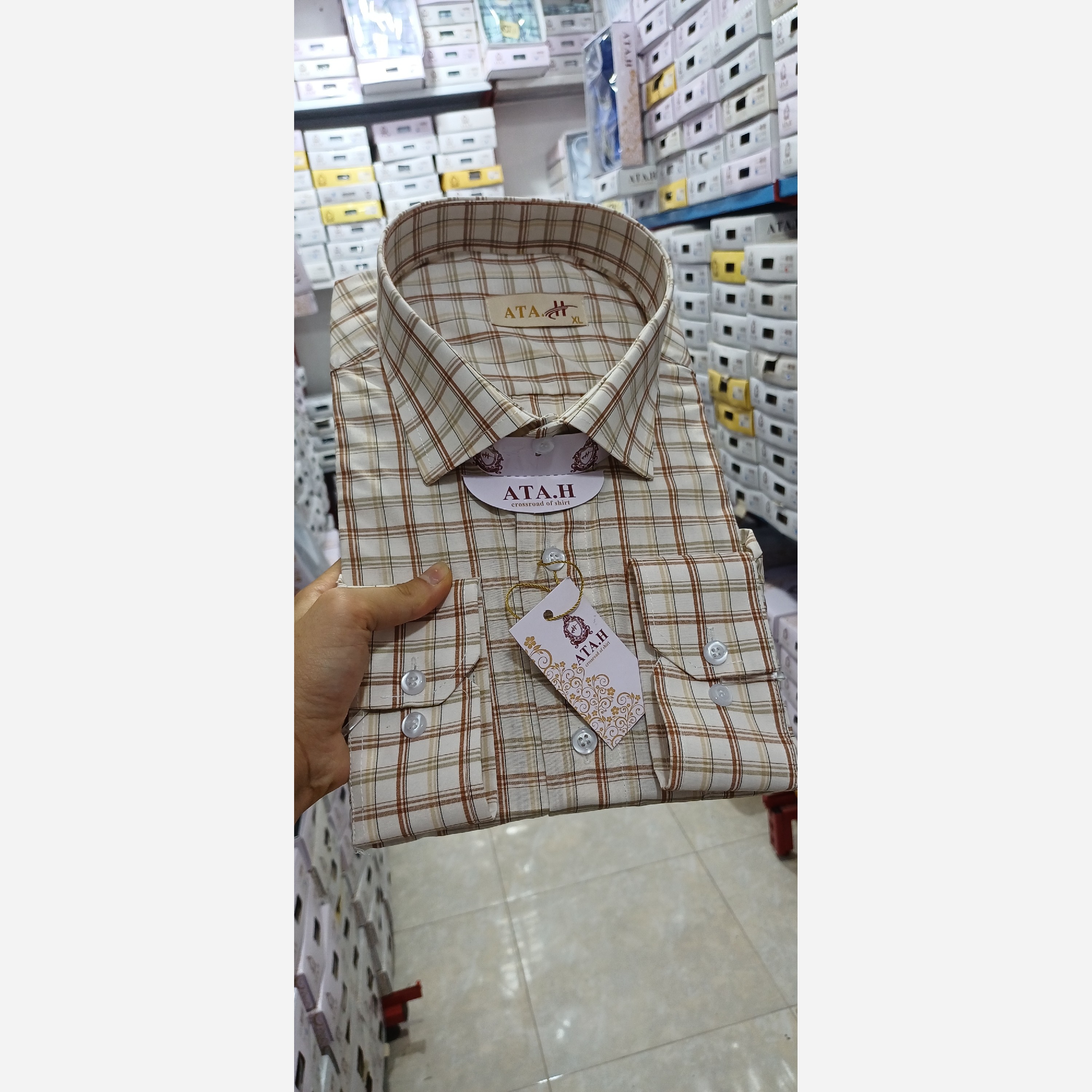 پیراهن مردانه چهارخونه زمینه شیری(نباتی) کد405