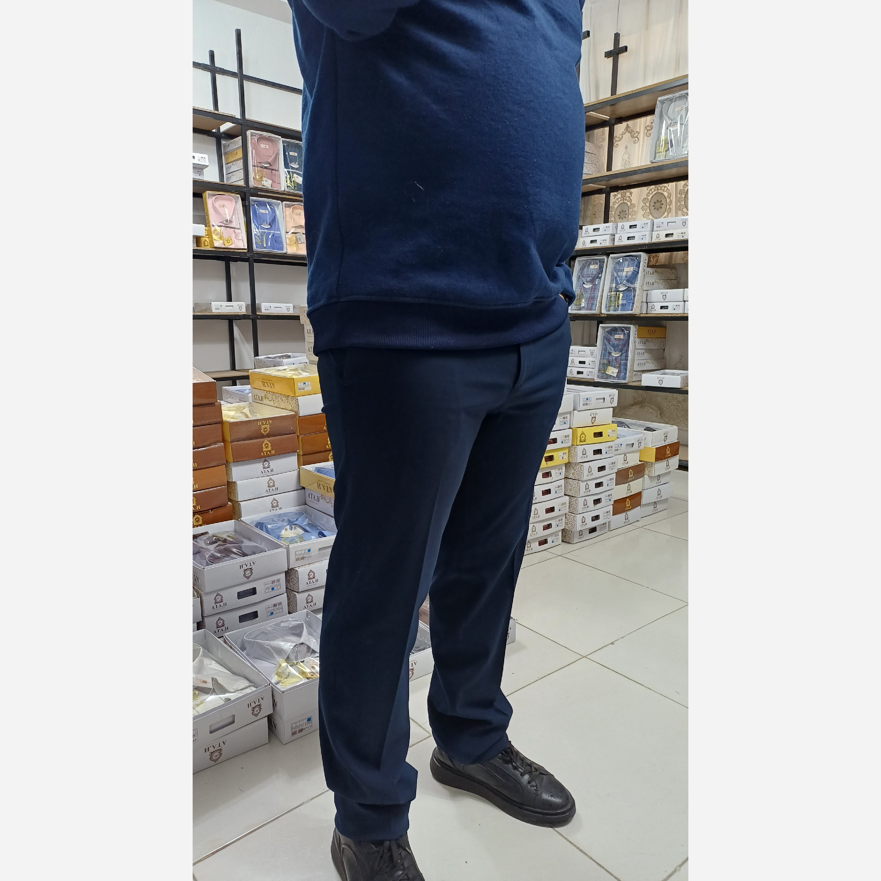 شلوار پارچه ای سرمه ای نخی درجه یک