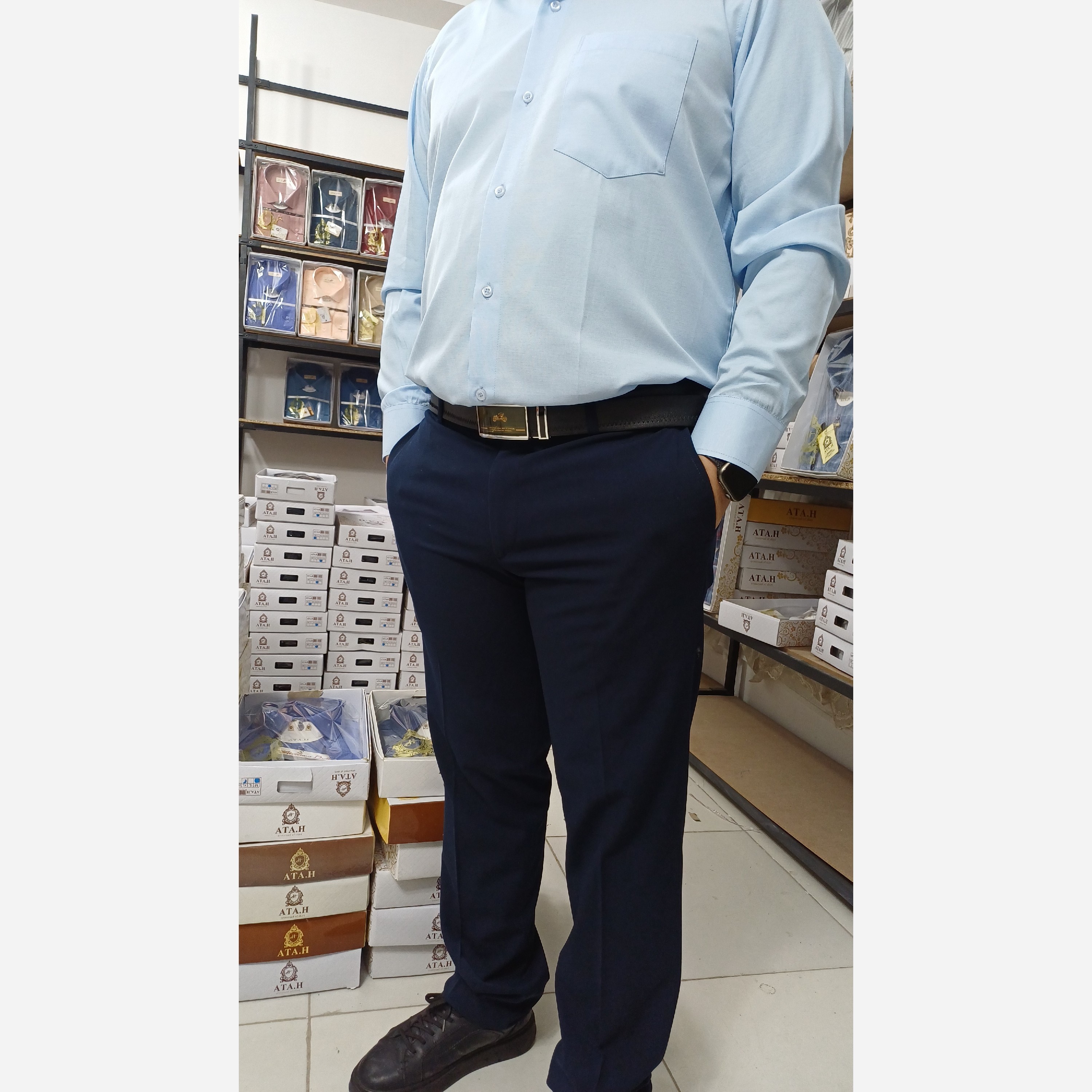 شلوار پارچه ای سرمه ای نخی درجه یک