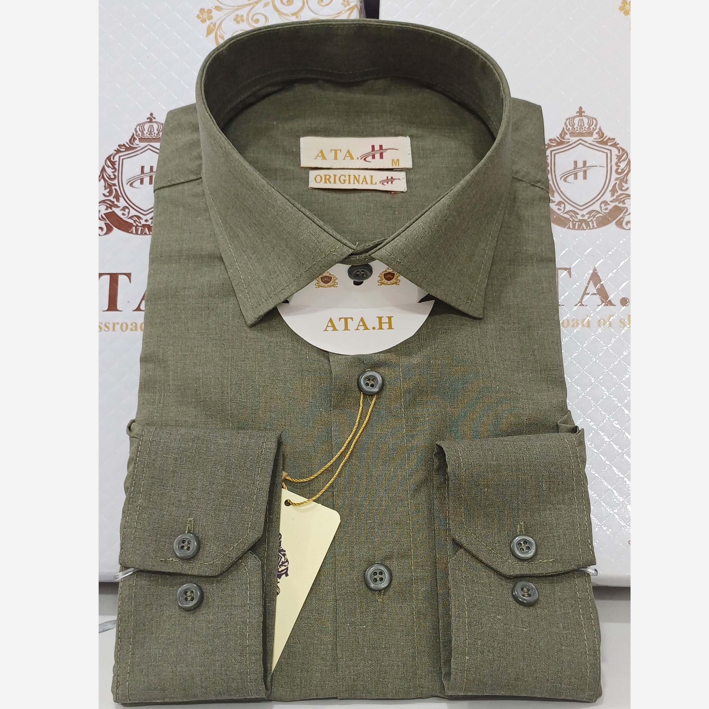 پیراهن مردانه زیتونی سیر نخی درجه یک