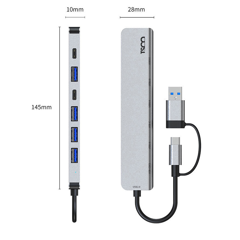 هاب USB هفت پورت تسکو تایپ سی مدل THU 1148