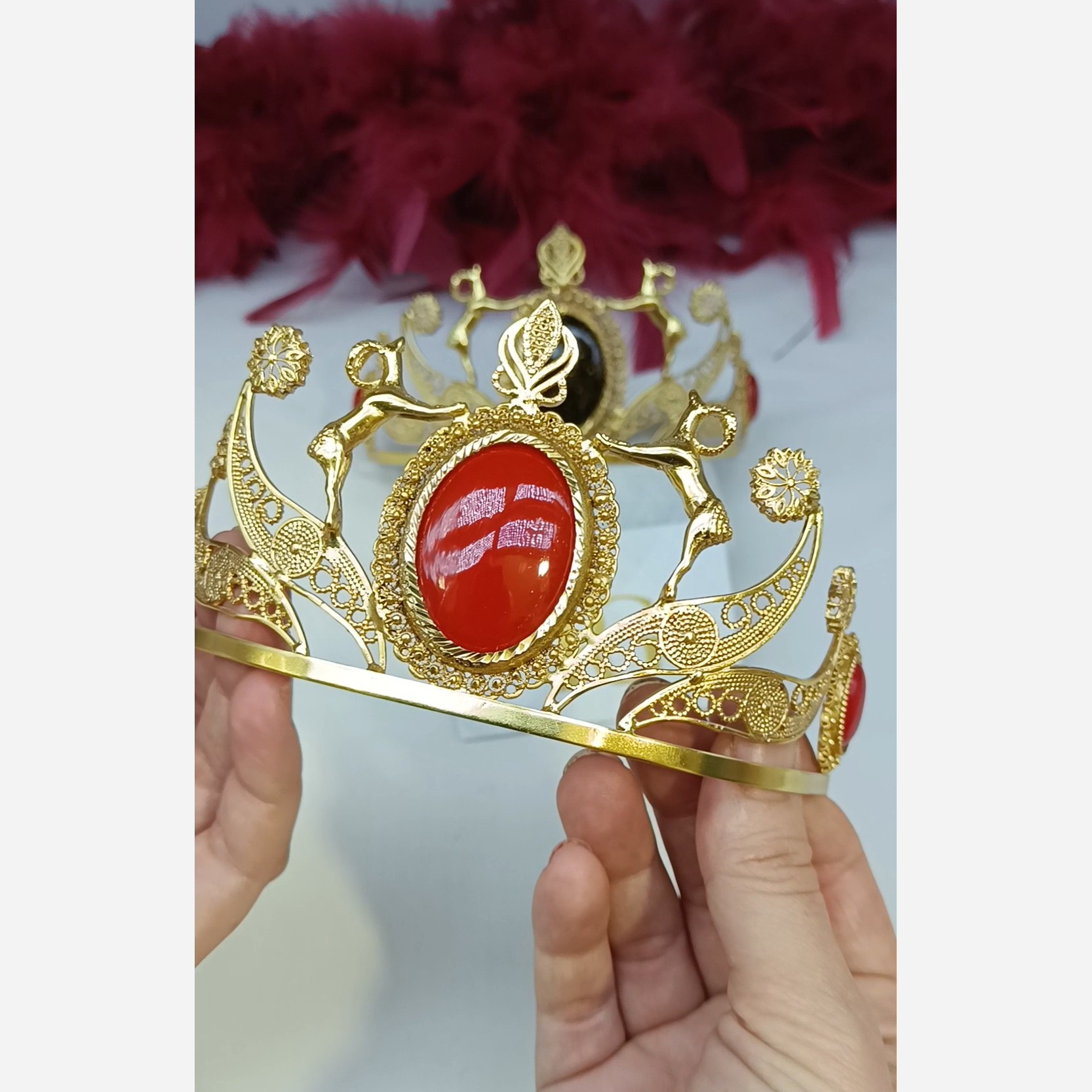 تاج سر اکسسوری مو طرح قوچ نگین دار آبکاری طلا