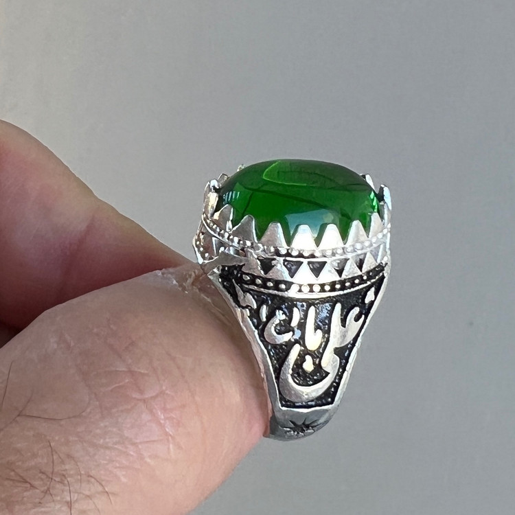 انگشتر یا علی یا حسین طرح عقیق سبز