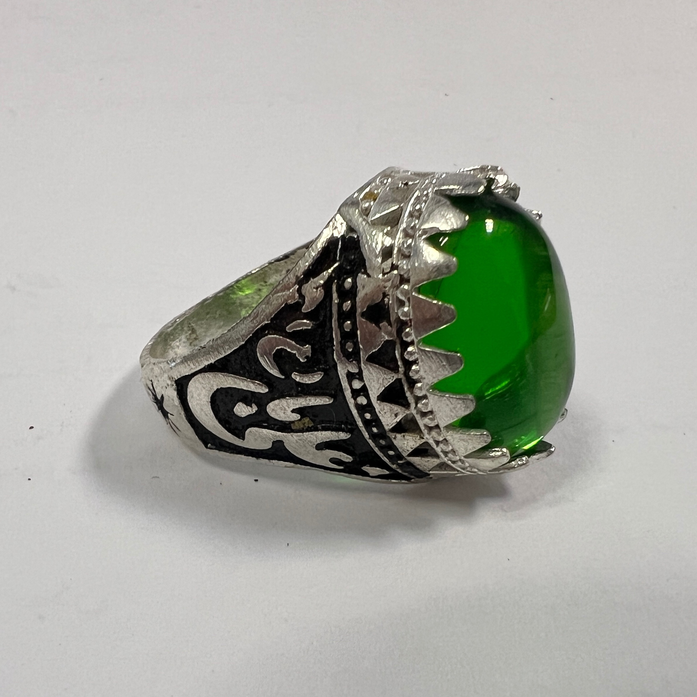 انگشتر یا علی یا حسین طرح عقیق سبز