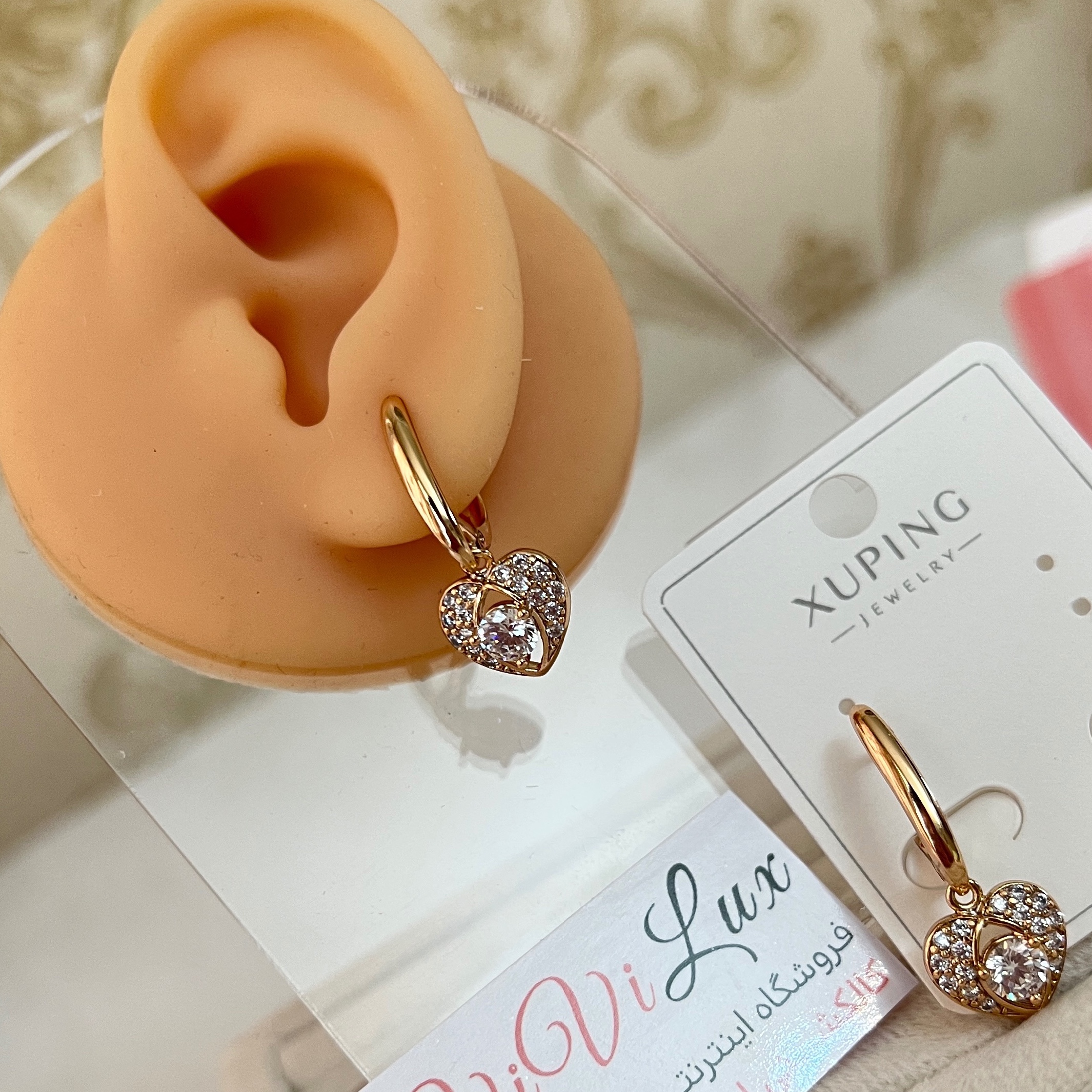 گوشواره ژوپینگ اورجینال روکش طلا 18 عیار رنگ ثابت استفاده روزانه و حمام