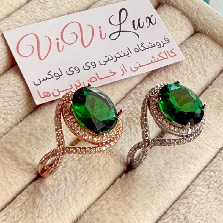 انگشتر زنانه جواهری سبز رنگ ثابت آبکاری طلا