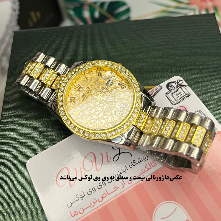 ساعت زنانه رولکس نگین دار قفل اصلی حکاکی