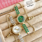 ساعت زنانه مجلسی نگین مارکیزی شنل بند کراواتی طلایی
