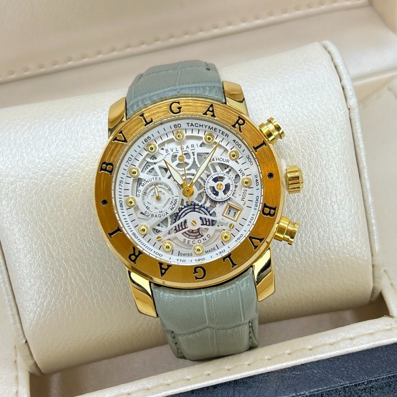 ساعت چهار موتوره بولگاری BVLGARI بند چرم کیفیت عالی AAA کد 01