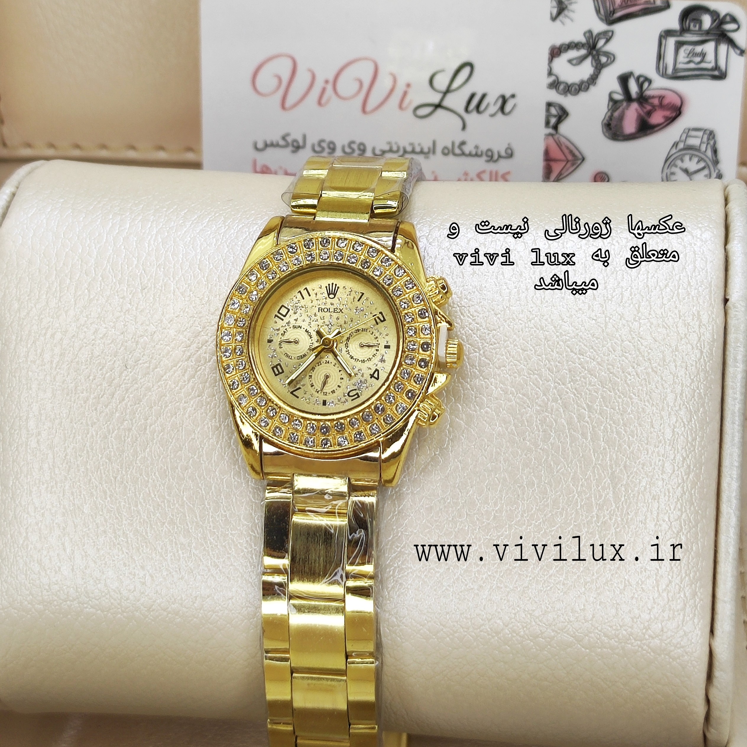 ساعت زنانه رولکس دور نگین طلایی مجلسی شیک ROLEX