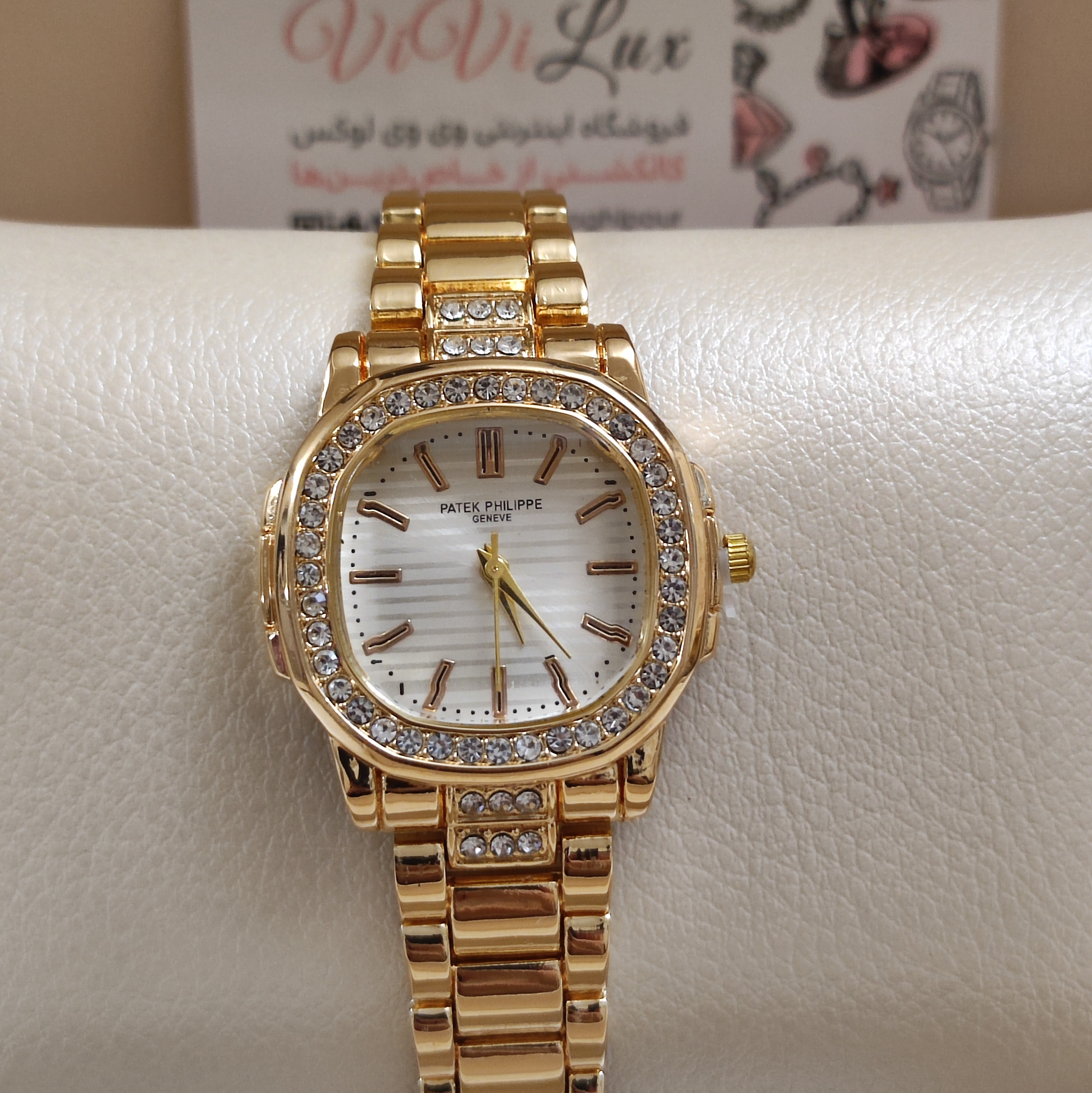 ساعت پتک فیلیپ شیشه تراش مجلسی زنانه کیفیت عالی patek philippe نقره ای و طلایی
