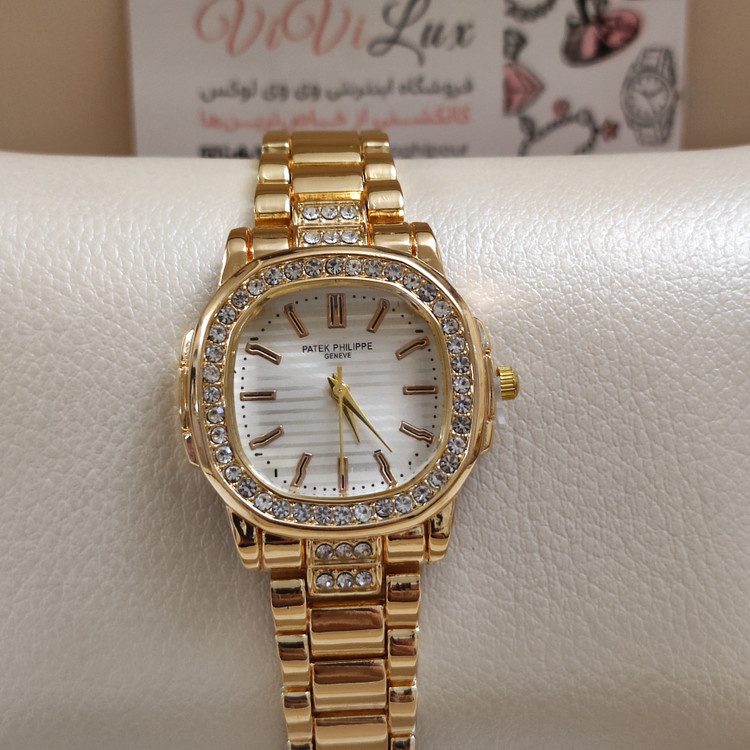 ساعت پتک فیلیپ شیشه تراش مجلسی زنانه کیفیت عالی patek philippe نقره ای و طلایی