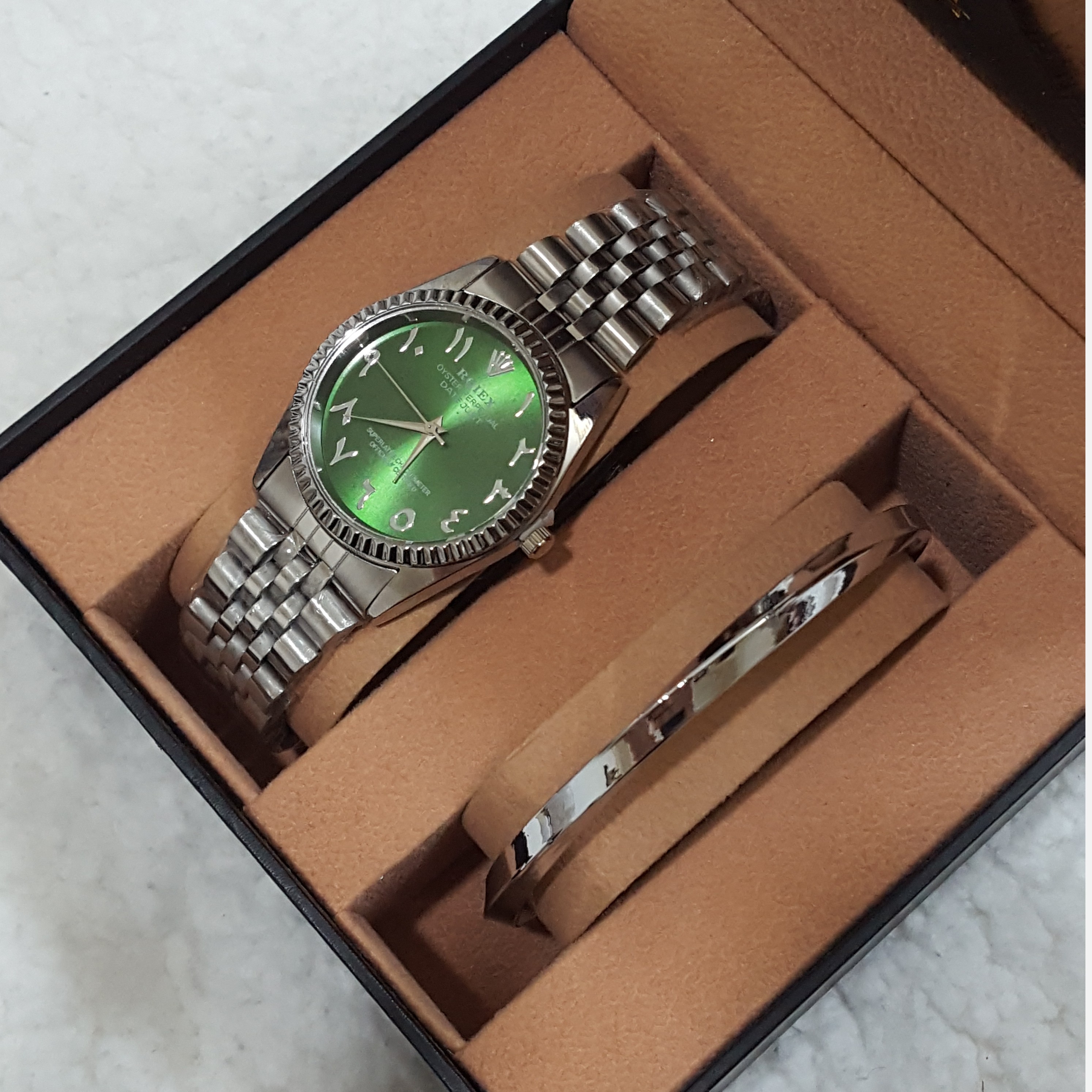 ساعت مچی مردانه رولکس به همراه بنگل پیچ نقره ای کد 32