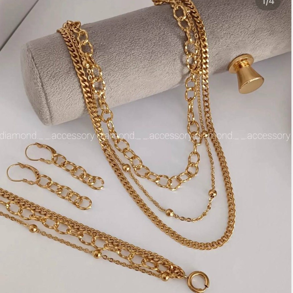 ست کارتیر زنانه 3لاین طرح طلا استیل رنگ ثابت