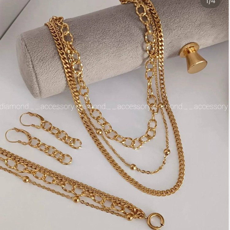 ست کارتیر زنانه 3لاین طرح طلا استیل رنگ ثابت