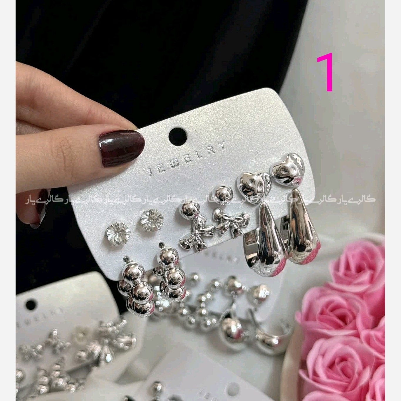پک گوشواره 6 جفتی آبکاری نقره در 9 طرح