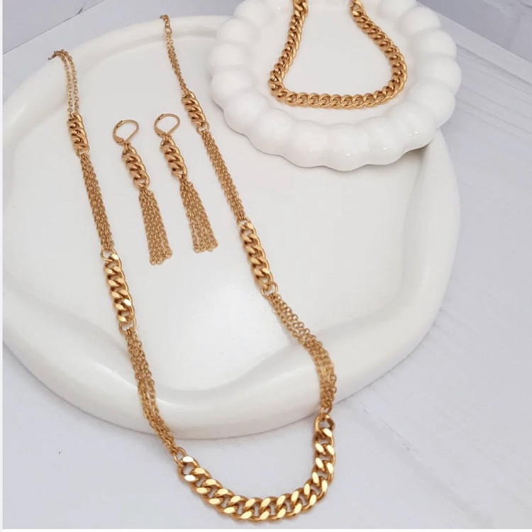 سرویس گردنبند دستبند گوشواره انگشتر کارتیر استیل رنگ ثابت (لاوین گالری)
