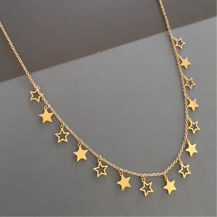 سرویس گردنبند دستبند گوشواره ستاره استیل رنگ ثابت طلایی (لاوین گالری)