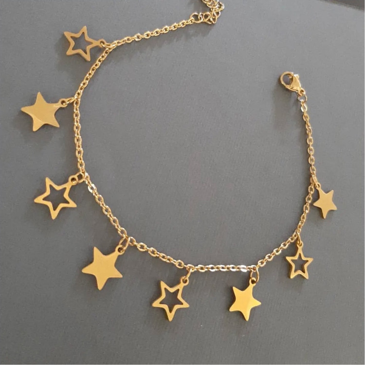 سرویس گردنبند دستبند گوشواره ستاره استیل رنگ ثابت طلایی (لاوین گالری)