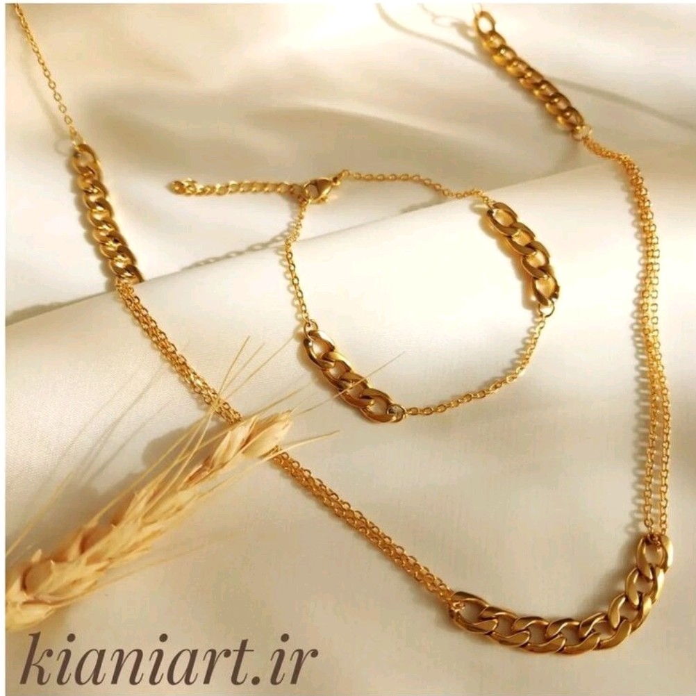 ست گردنبند دستبند ترکیب کارتیر و زنجیر ساده جنس استیل (لاوین گالری)