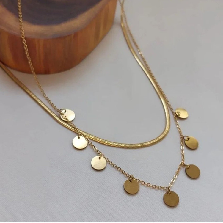 گردنبند استیل دولاین ماری و آویز سکه ( لاوین گالری)