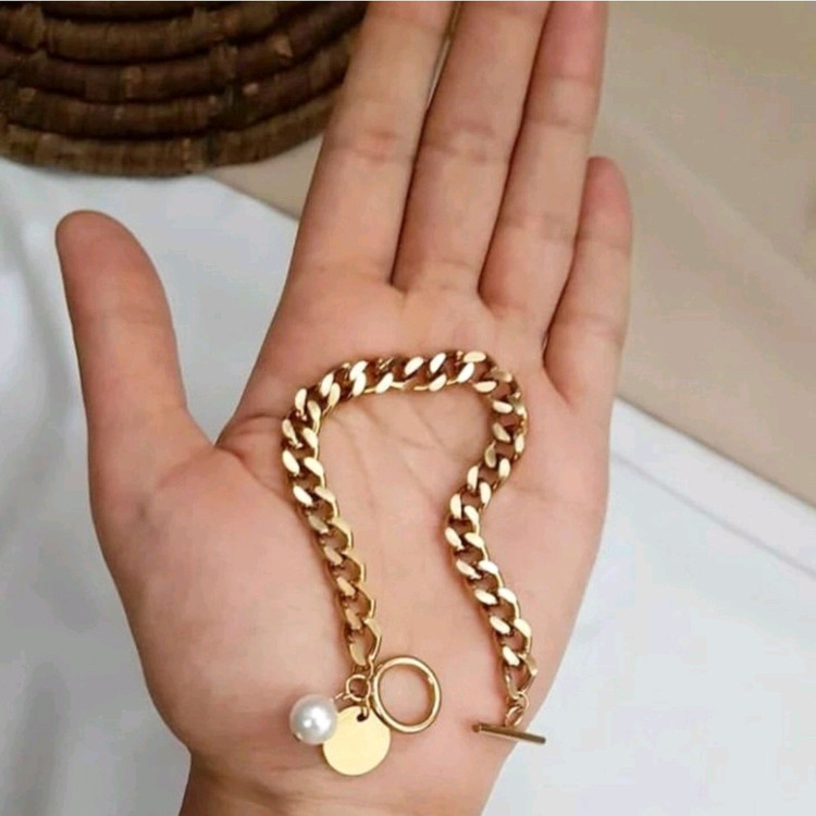 ست دستبند و انگشتر کارتیر استیل با آویز سکه و مروارید (لاوین گالری)