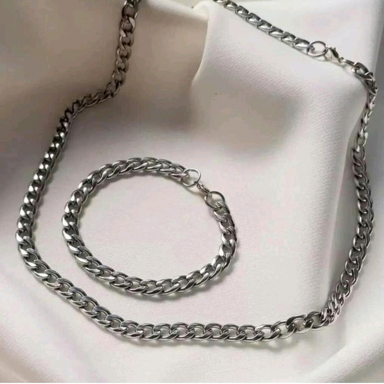 ست گردنبند دستبند مردانه کارتیر ضخیم استیل (لاین گالری)