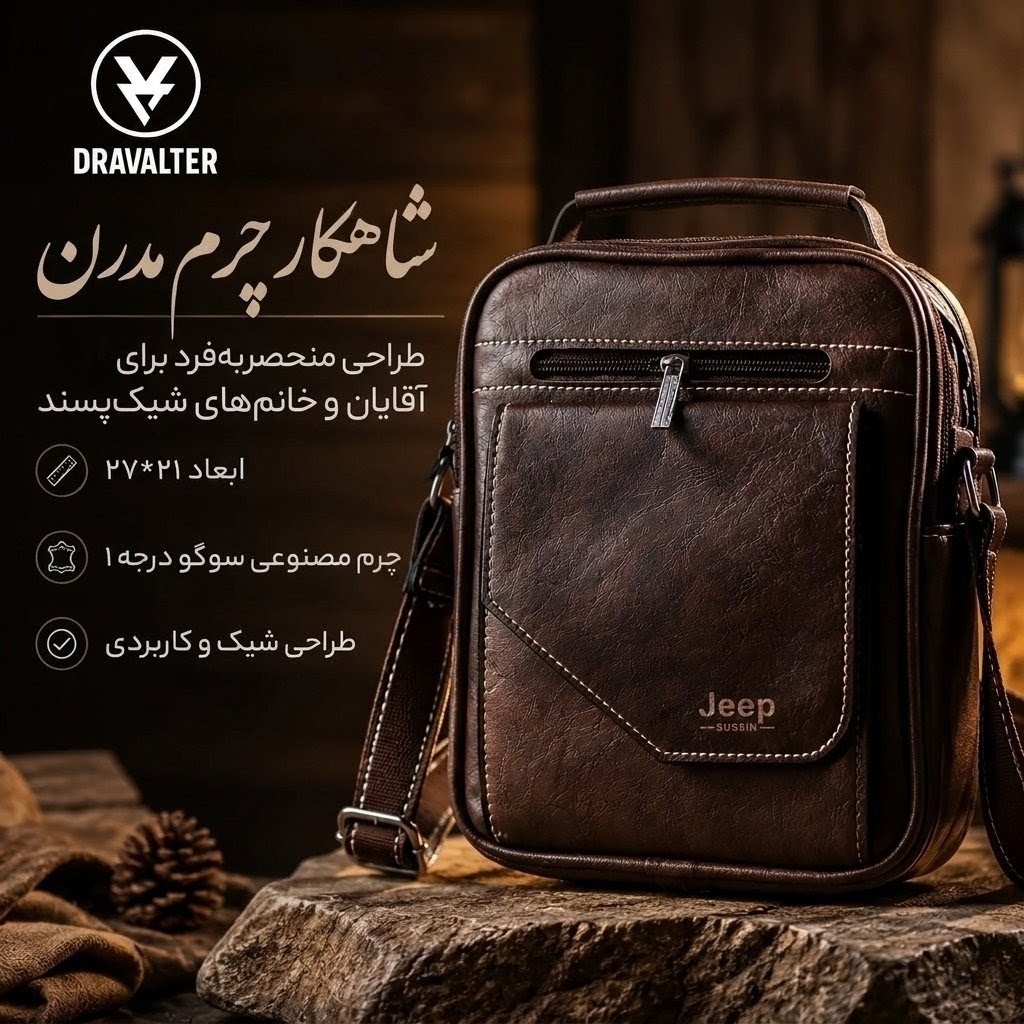 کیف رودوشی چرم Dravalter مدل Jeep کیف دوشی مردانه و زنانه شیک