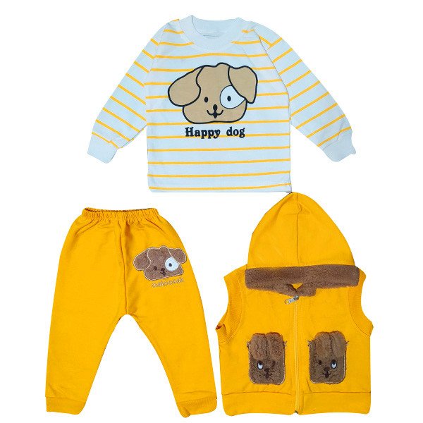 ست 3 تکه لباس نوزادی مدل Happy Dog کد Za3