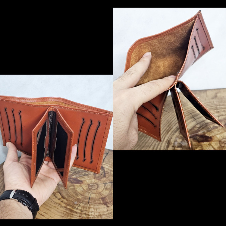 کیف پول جاکارتی دار چرم اصل گاوی کد 3070