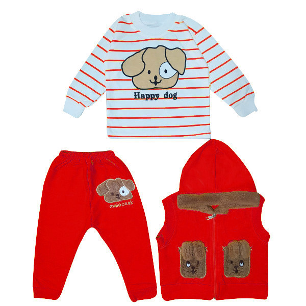 ست 3 تکه لباس نوزادی مدل Happy Dog کد Ge3