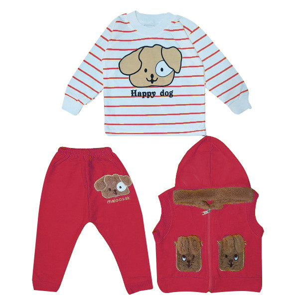 ست 3 تکه لباس نوزادی مدل Happy Dog کد Ge3