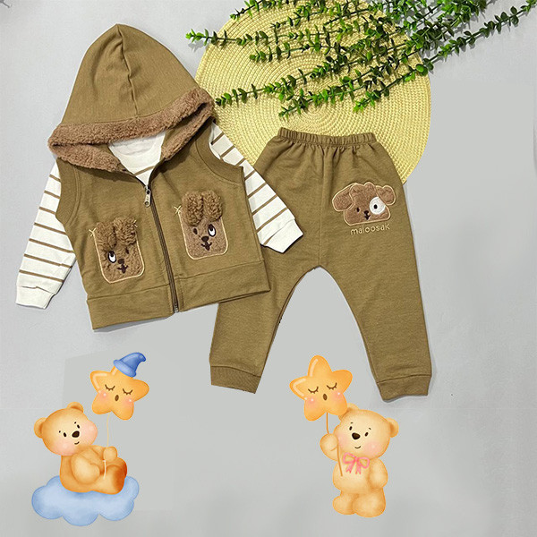ست 3 تکه لباس نوزادی مدل Happy Dog کد Ne3
