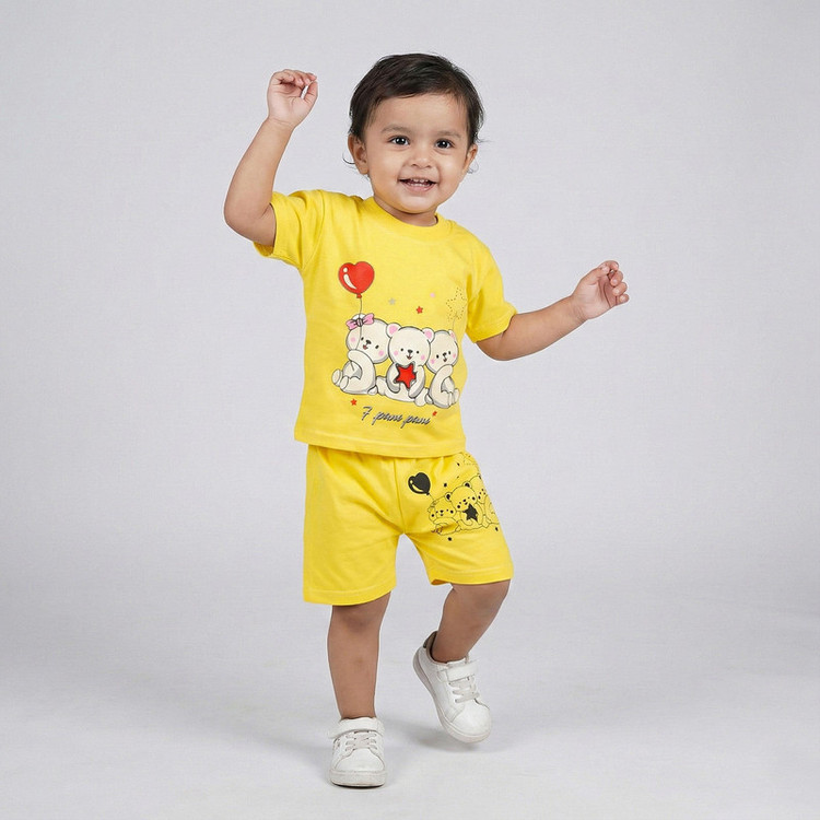 ست تی شرت و شلوارک بچگانه مدل خرس و بادکنک کد Za1