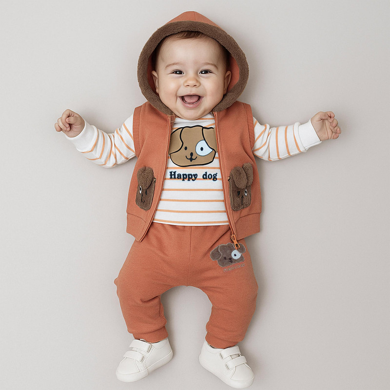 ست 3 تکه لباس نوزادی مدل Happy Dog کد Su3