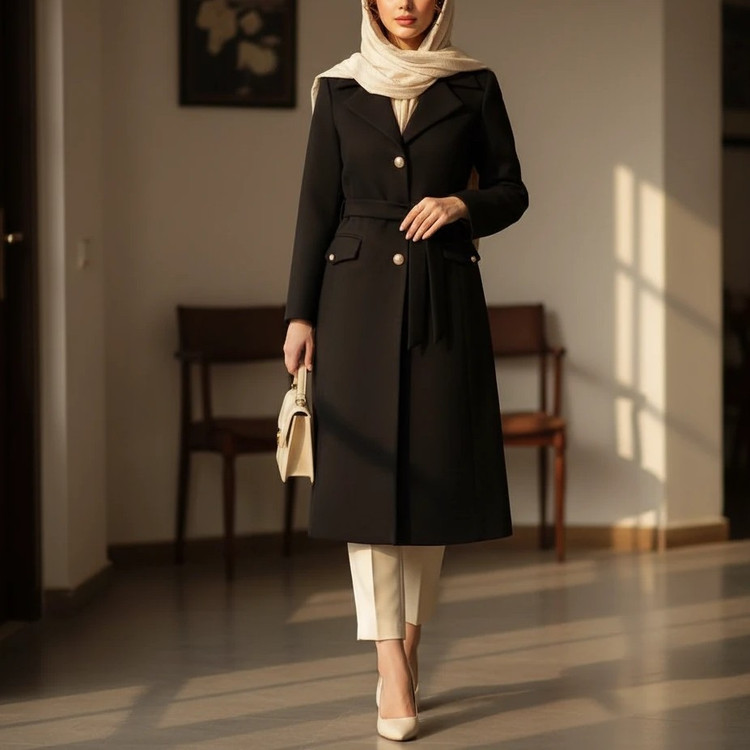 مانتو بلند زنانه مزونی کرپ مازراتی سایز36تا60